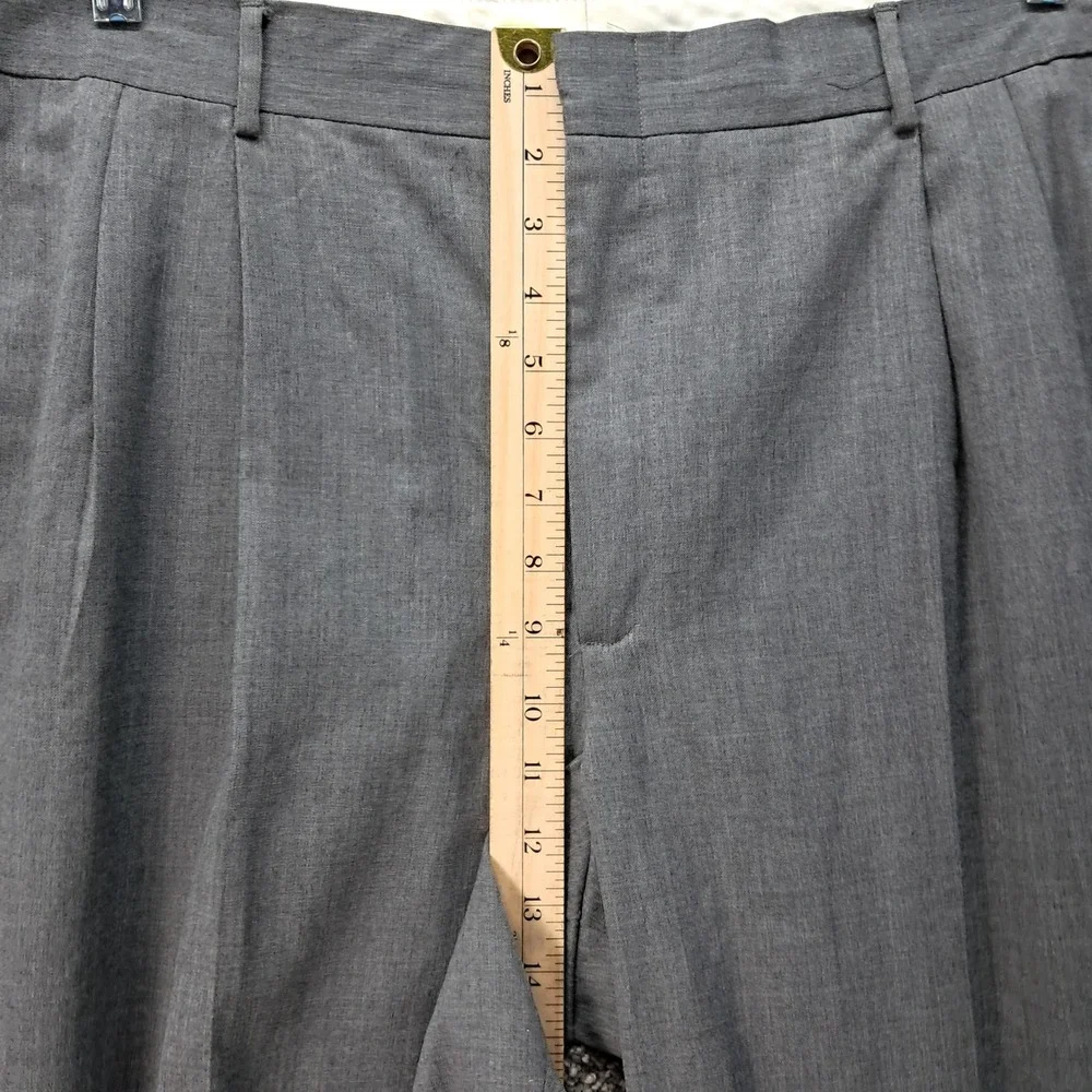 Haggar Mens Pleated Dress Pants Gray Wool Blend Cuffed Trousers 40x30
